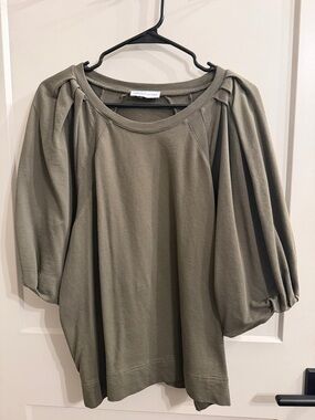 Gibson Latimer Olive Puff-Sleeve Sweatshirt